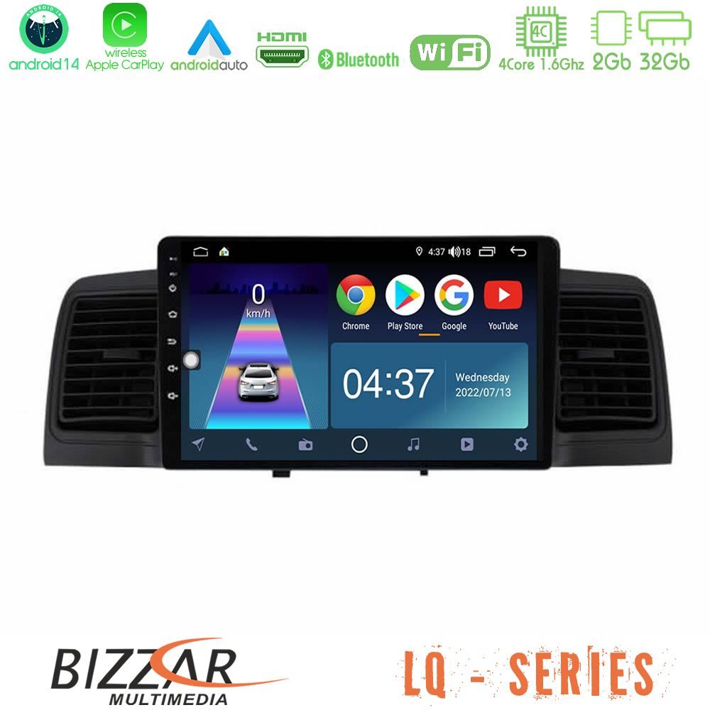 Bizzar LQ Series 4Core Android14 2+32GB Toyota Corolla 2002-2006 Navigation Multimedia Tablet 9" Με Carplay & Android Auto (Black)