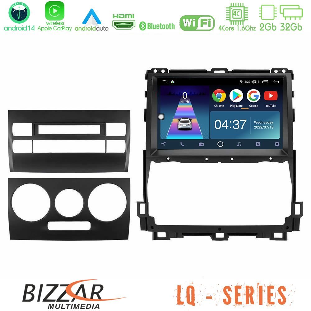 Bizzar LQ Series 4Core Android14 2+32GB Toyota Land Cruiser J120 2002-2009 Navigation Multimedia Tablet 9" Με Carplay & Android Auto
