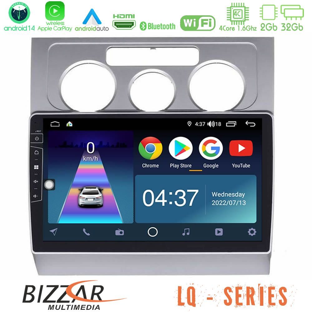 Bizzar LQ Series 4Core Android14 2+32GB VW Touran 2003-2011 Navigation Multimedia Tablet 10" Με Carplay & Android Auto