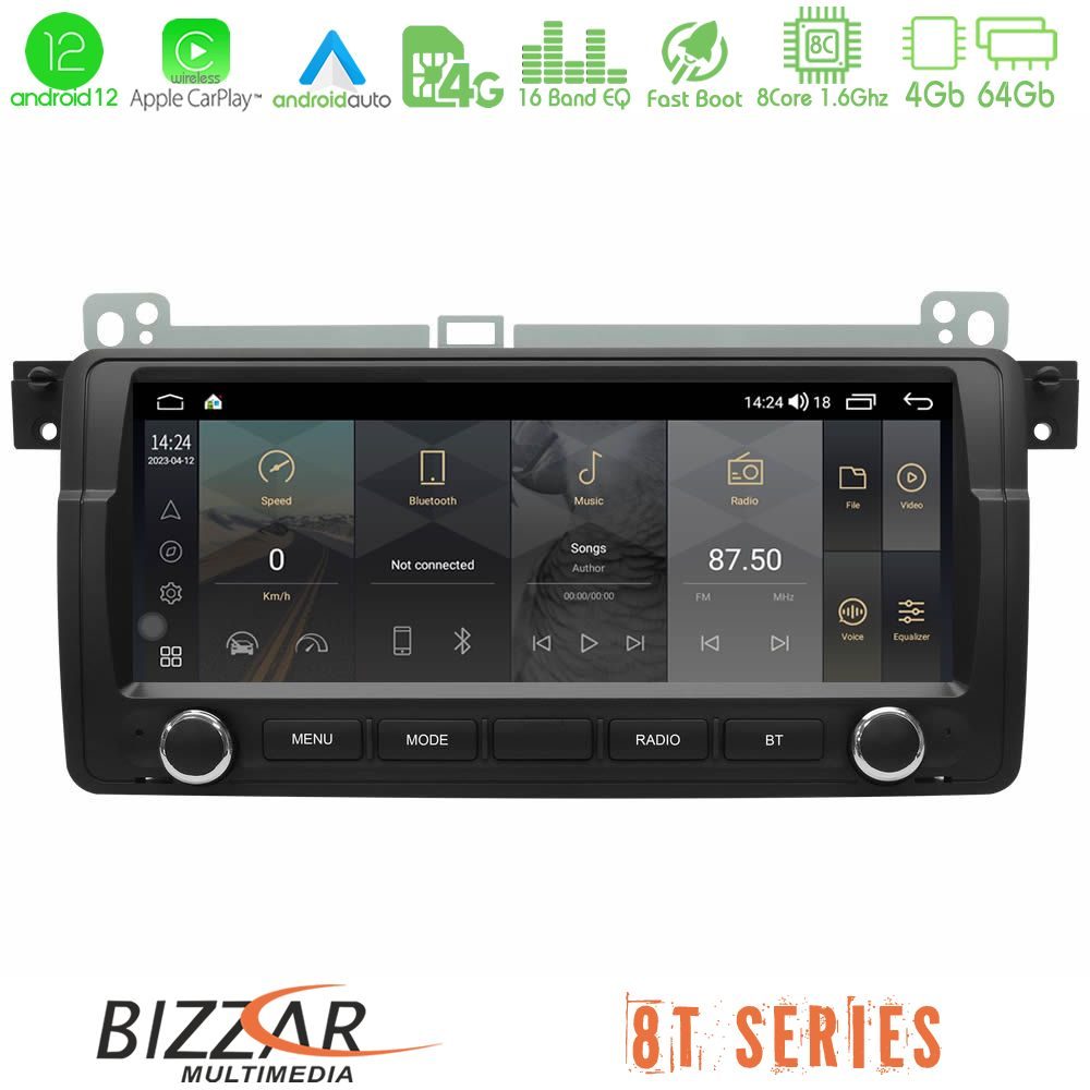Bizzar OEM BMW 3er E46 8.8" Special Design 8core Android12 4+64GB Navigation Multimedia Deckless με Carplay/AndroidAuto