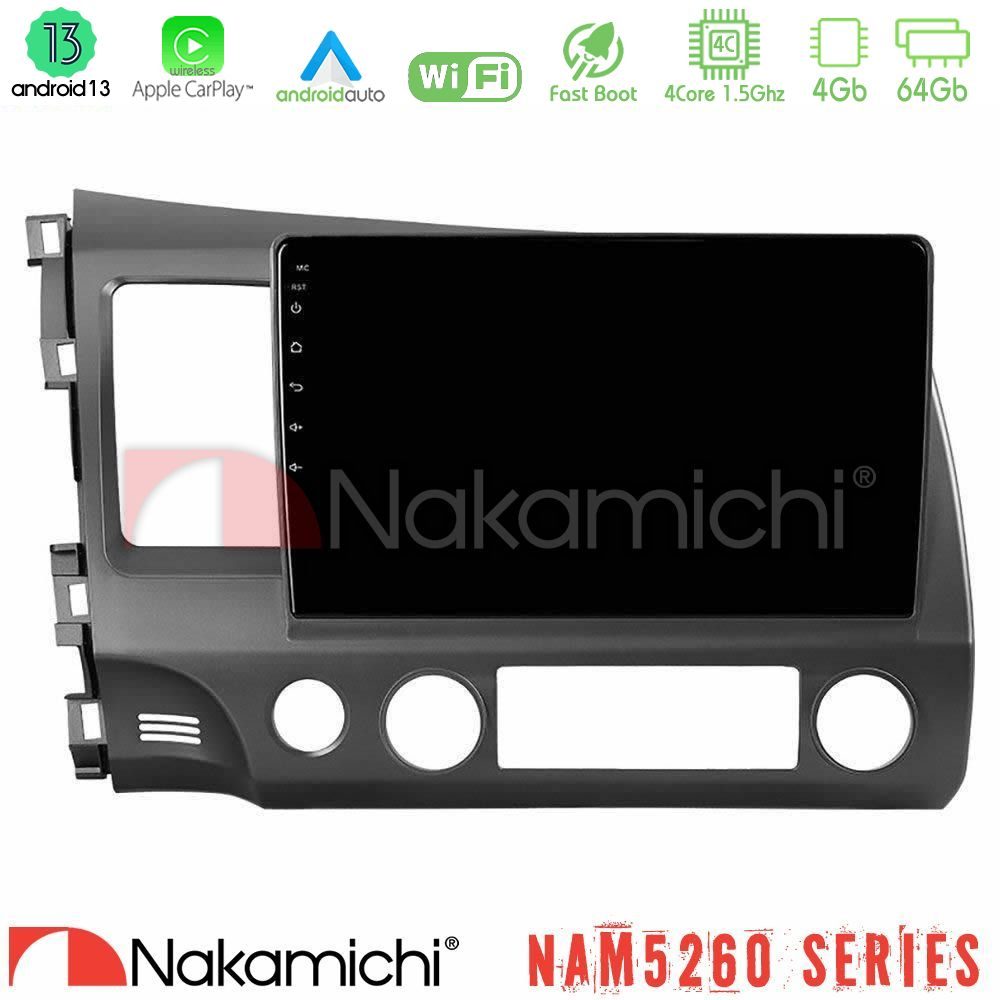 Nakamichi NAM5260 Series 4Core Android13 4+64GB Honda Civic 2006-2011 Navigation Multimedia Tablet 9" Με Carplay & Android Auto