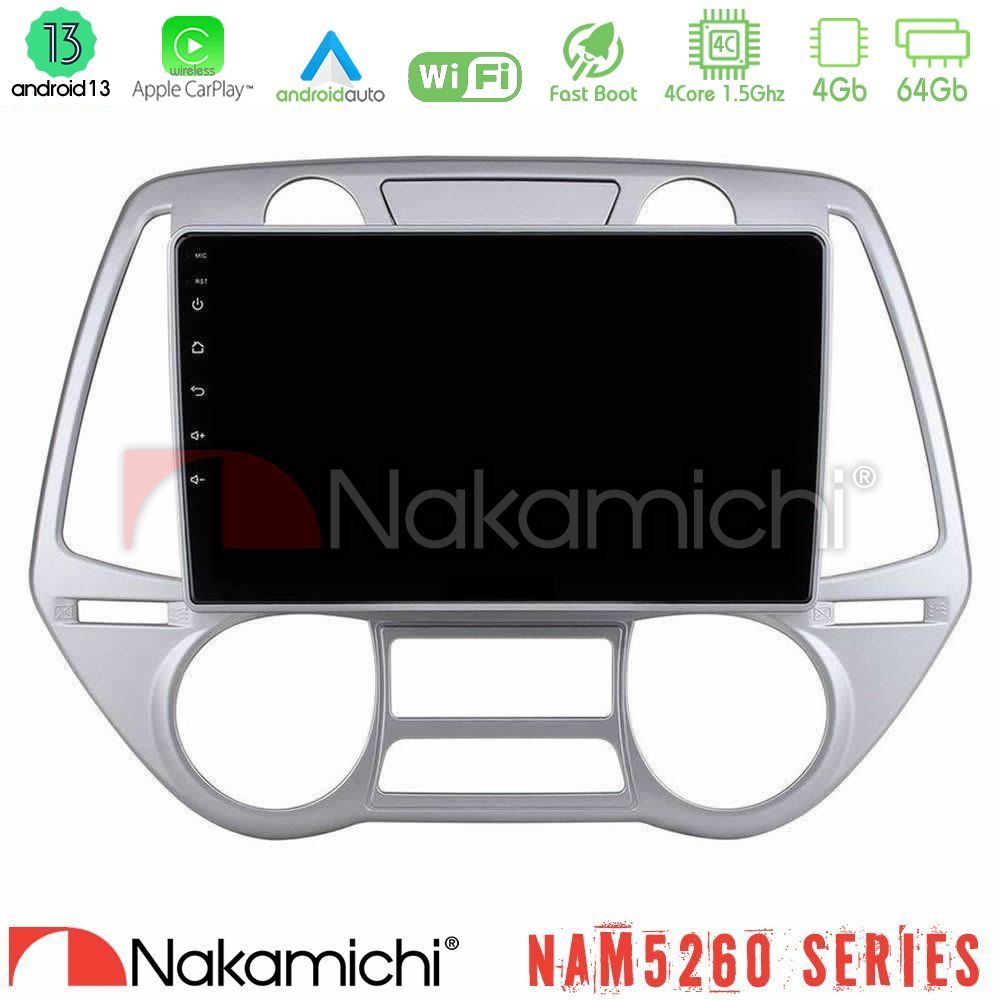 Nakamichi NAM5260 Series 4Core Android13 4+64GB Hyundai i20 2009-2012 Auto A/C Navigation Multimedia Tablet 9" Με Carplay & Android Auto