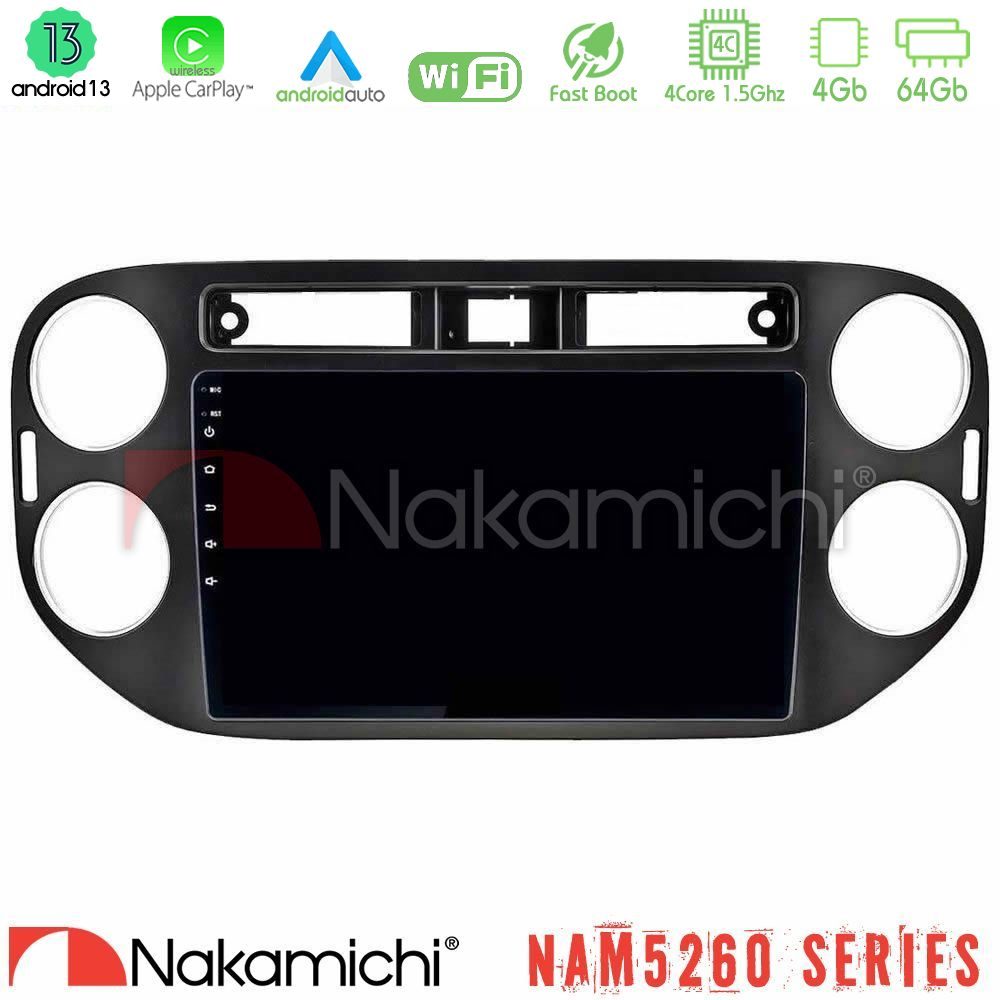 Nakamichi NAM5260 Series 4Core Android13 4+64GB VW Tiguan Navigation Multimedia Tablet 9" (23mm alarm button) Με Carplay & Android Auto