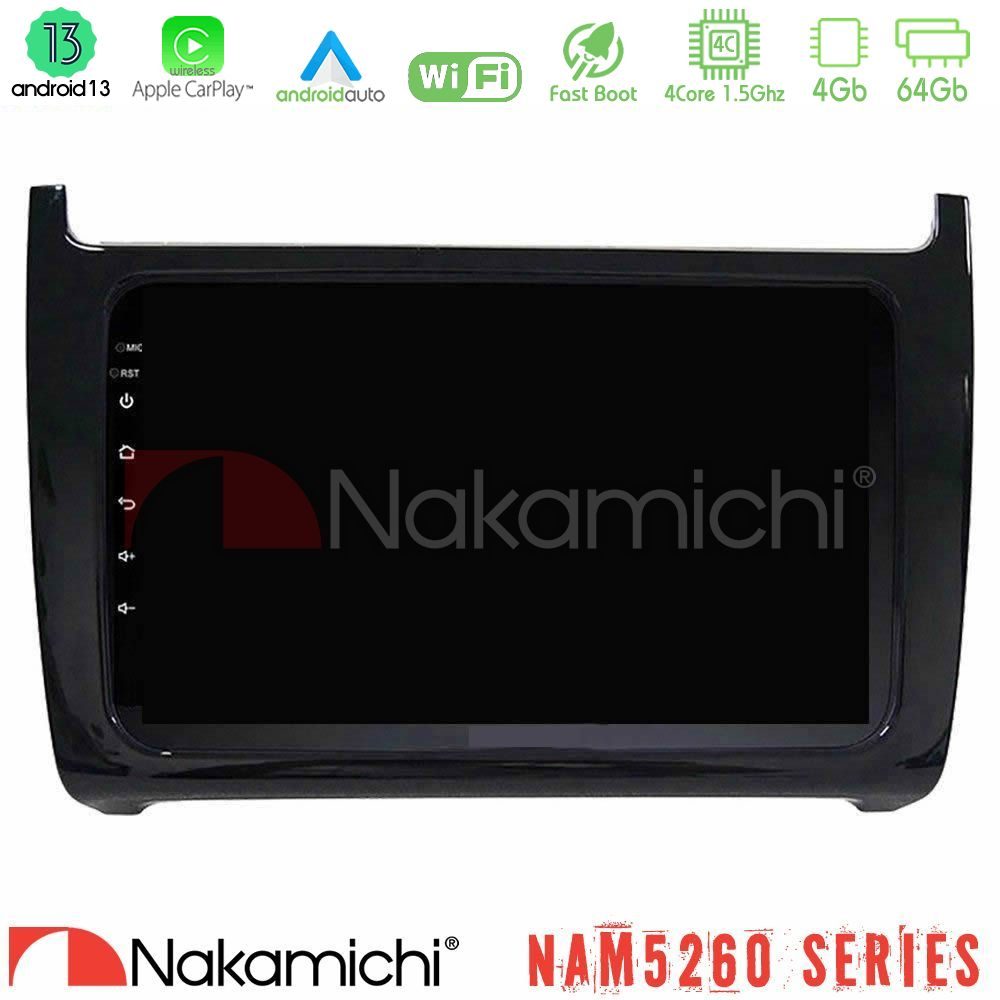Nakamichi NAM5260 Series 4Core Android13 4+64GB Vw Polo 2009-2014 Navigation Multimedia Tablet 9" Με Carplay & Android Auto