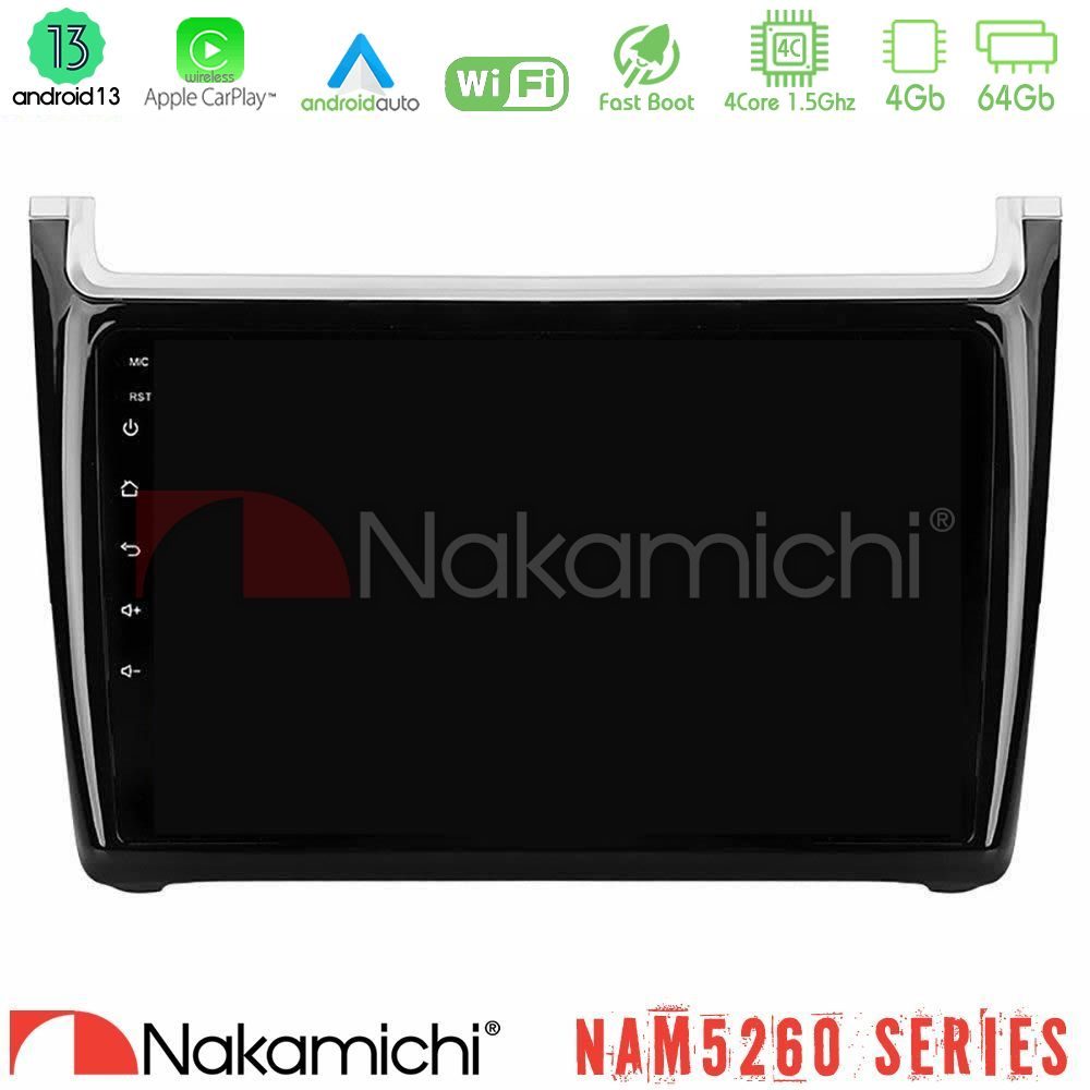 Nakamichi NAM5260 Series 4Core Android13 4+64GB Vw Polo 2014-2017 Navigation Multimedia Tablet 9" Με Carplay & Android Auto