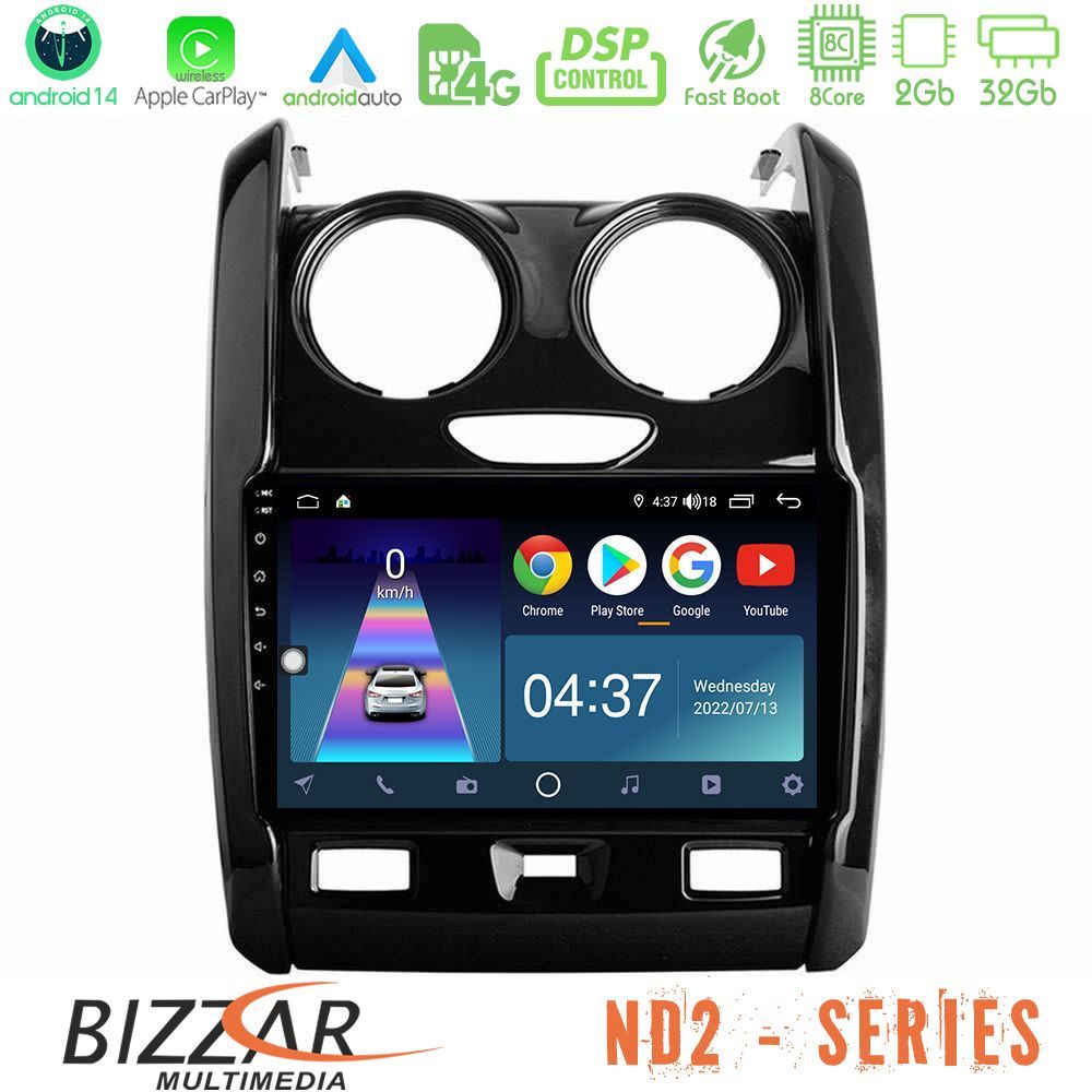 Bizzar ND2 Series 8Core Android14 2+32GB  Dacia Duster 2014-2018 Navigation Multimedia Tablet 9" Με Carplay & Android Auto
