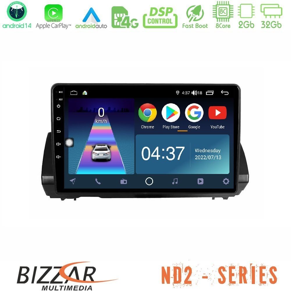 Bizzar ND2 Series 8Core Android14 2+32GB Dacia Sandero/Logan/Jogger 2022-> Navigation Multimedia Tablet 9" Με Carplay & Android Auto