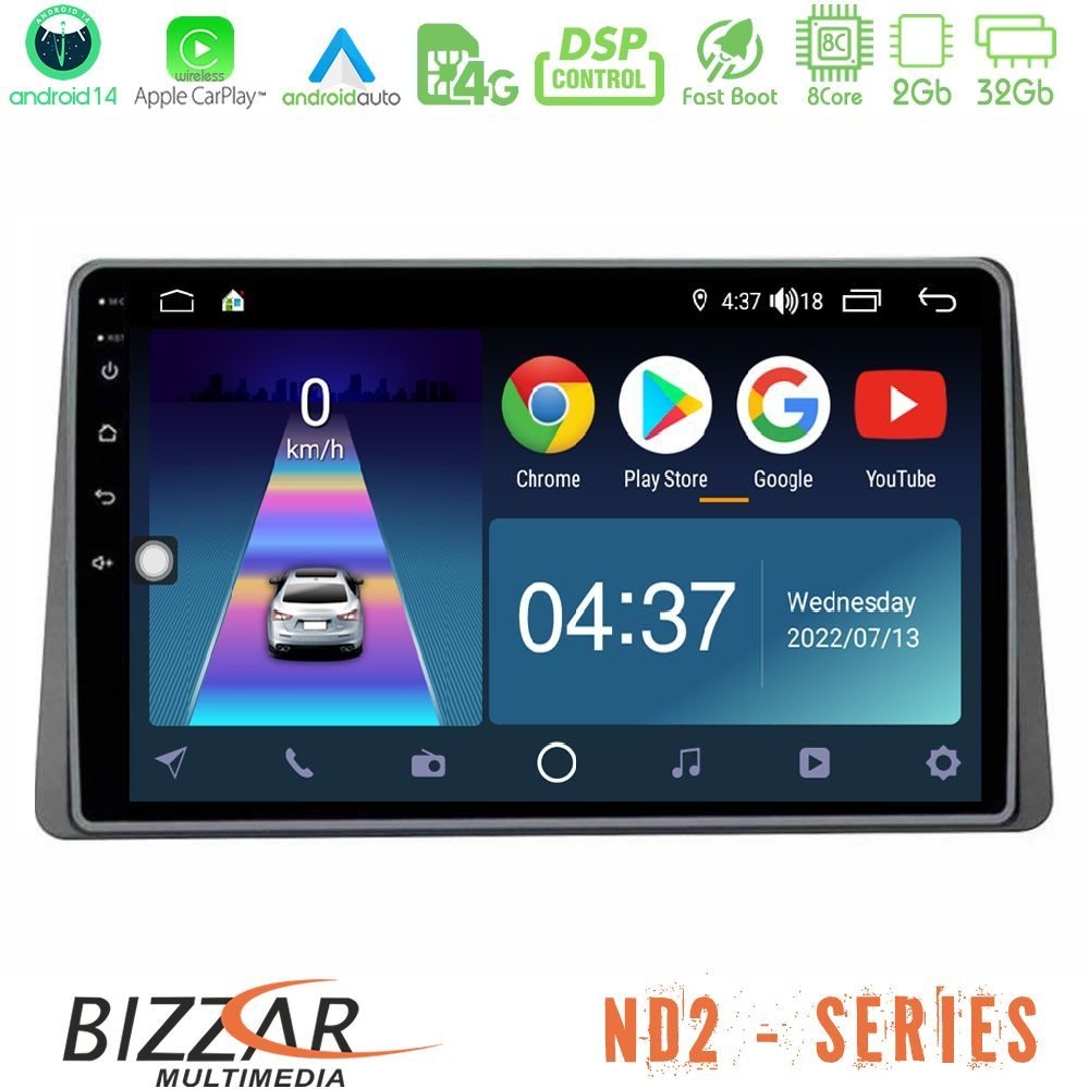 Bizzar ND2 Series 8Core Android14 2+32GB Dacia Duster 2022-2024 Navigation Multimedia Tablet 9" Με Carplay & Android Auto