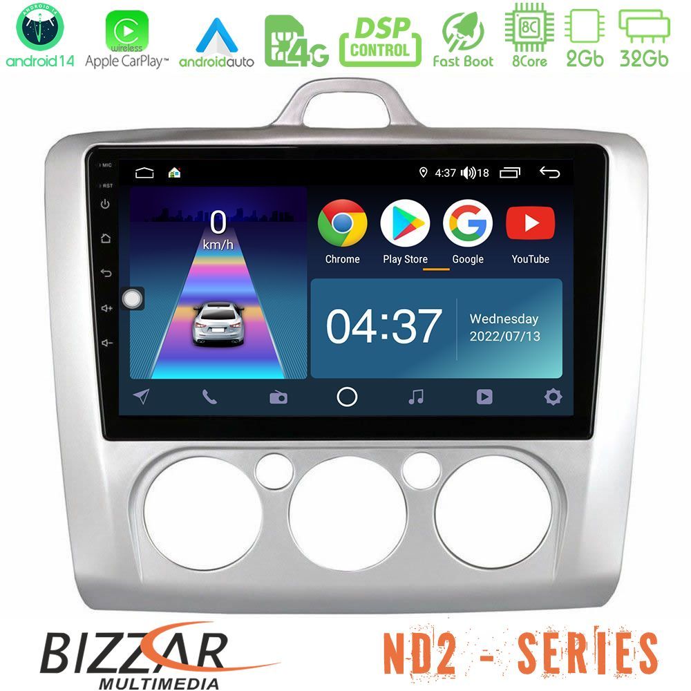 Bizzar ND2 Series 8Core Android14 2+32GB Ford Focus Manual AC Navigation Multimedia Tablet 9" Με Carplay & Android Auto