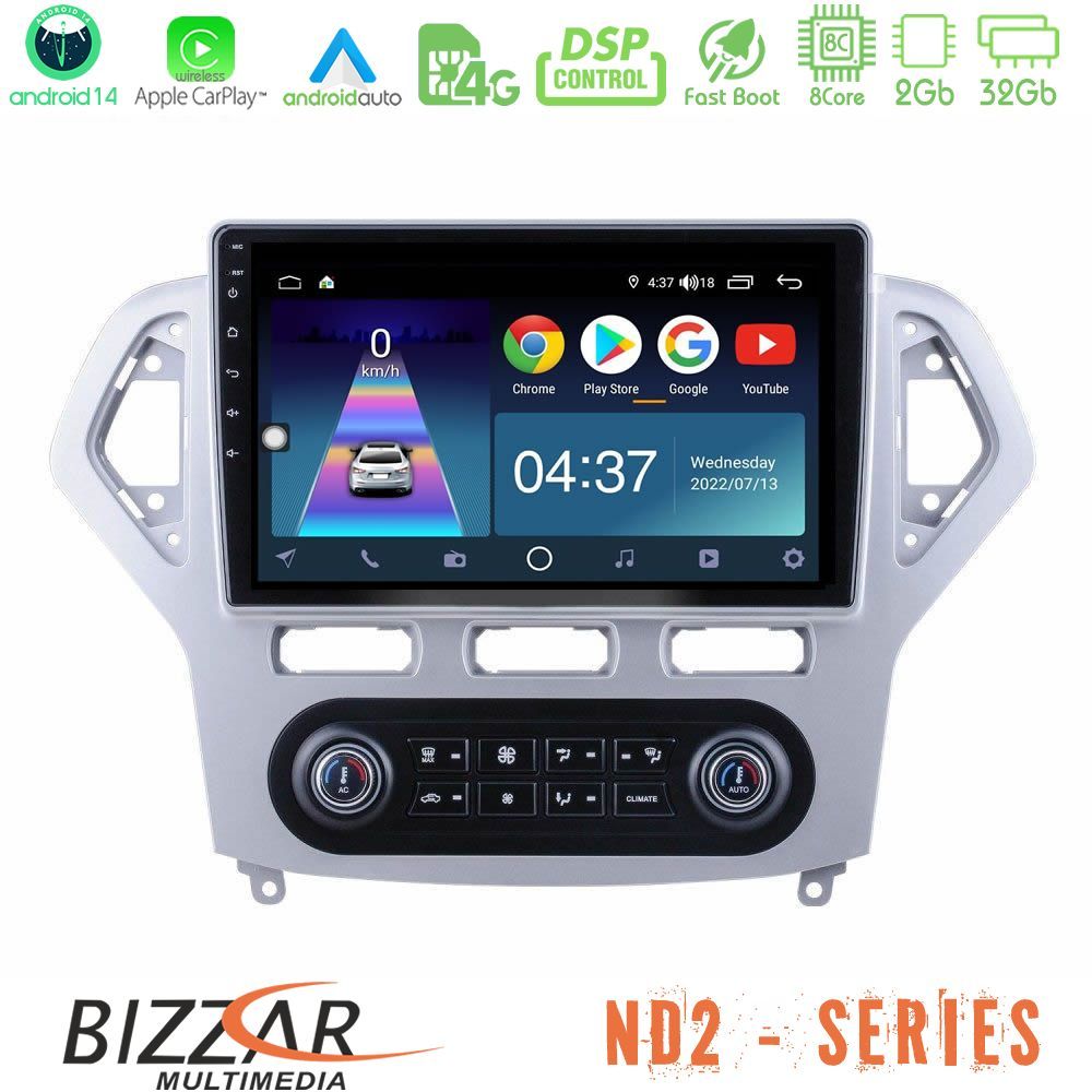Bizzar ND2 Series 8Core Android14 2+32GB  Ford Mondeo 2007-2011 (Auto A/C) Navigation Multimedia Tablet 10" Με Carplay & Android Auto