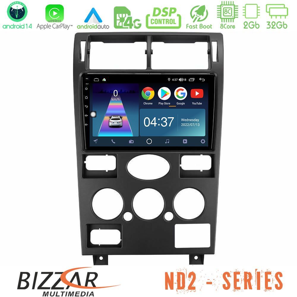 Bizzar ND2 Series 8Core Android14 2+32GB  Ford Mondeo 2001-2004 Navigation Multimedia Tablet 9" Με Carplay & Android Auto