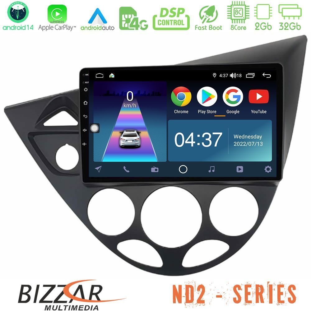 Bizzar ND2 Series 8Core Android14 2+32GB  Ford Focus 1999-2004 Navigation Multimedia Tablet 9" Με Carplay & Android Auto