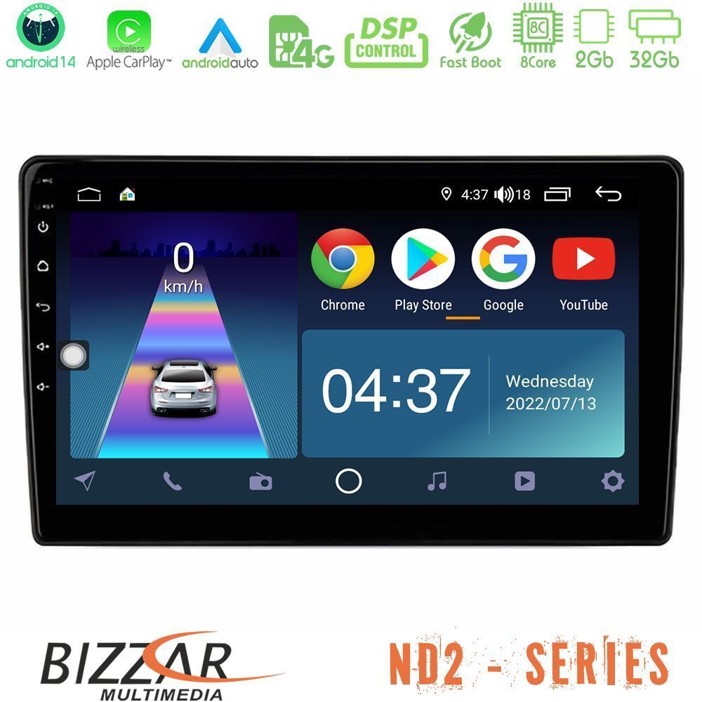 Bizzar ND2 Series 8Core Android14 2+32GB Ford 2007~2014 Navigation Multimedia Tablet 9" Με Carplay & Android Auto