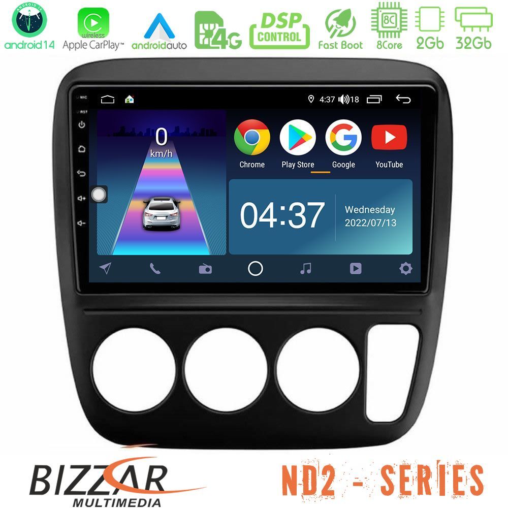Bizzar ND2 Series 8Core Android14 2+32GB  Honda CRV 1997-2001 Navigation Multimedia Tablet 9" Με Carplay & Android Auto