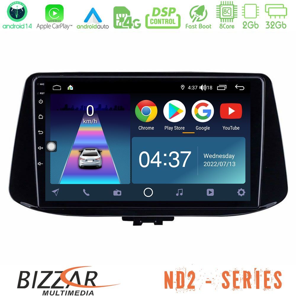 Bizzar ND2 Series 8Core Android14 2+32GB Hyundai i30 Navigation Multimedia Tablet 9" Με Carplay & Android Auto