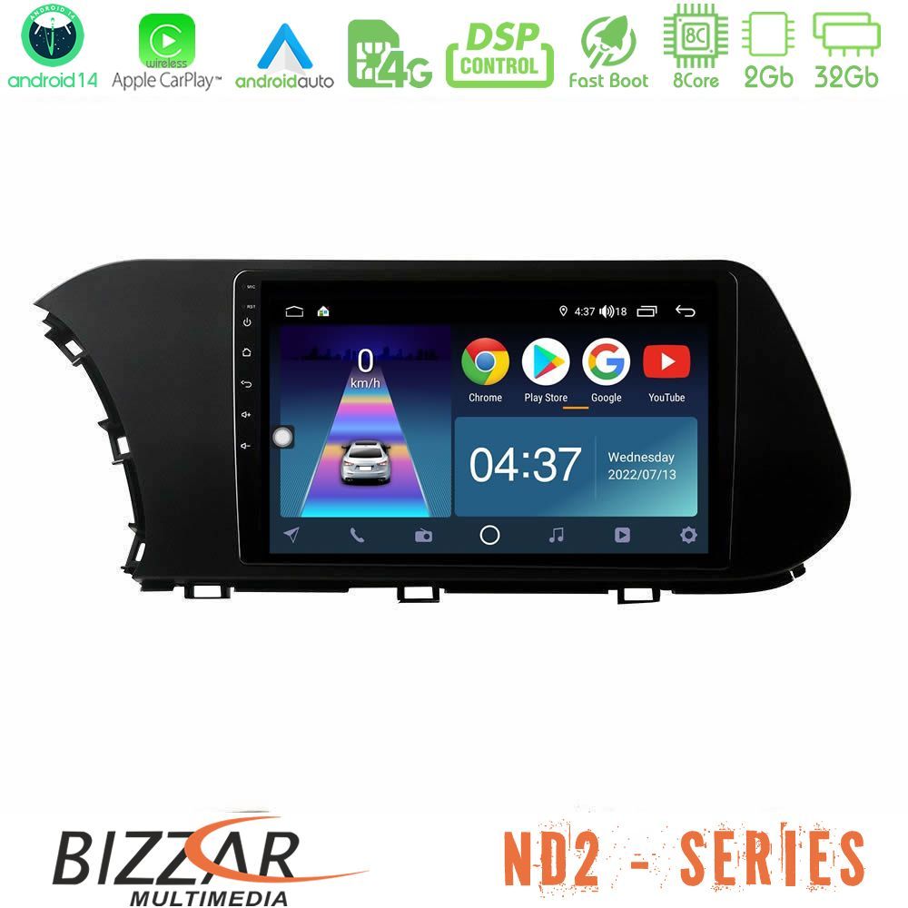 Bizzar ND2 Series 8Core Android14 2+32GB  Hyundai i20 2021-2023 Navigation Multimedia Tablet 10" Με Carplay & Android Auto
