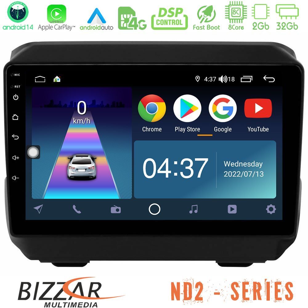 Bizzar ND2 Series 8Core Android14 2+32GB  Jeep Wrangler 2018-> Navigation Multimedia Tablet 9" Με Carplay & Android Auto