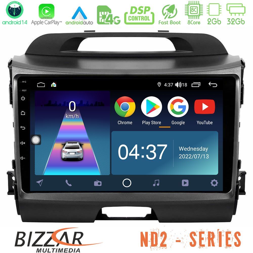 Bizzar ND2 Series 8Core Android14 2+32GB  Kia Sportage Navigation Multimedia Tablet 9" Με Carplay & Android Auto