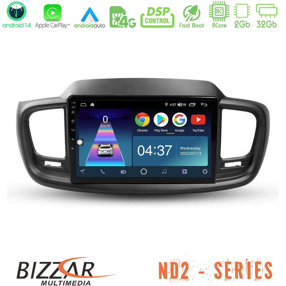 Bizzar ND2 Series 8Core Android14 2+32GB  Kia Sorento 2018-2021 Navigation Multimedia Tablet 9" Με Carplay & Android Auto