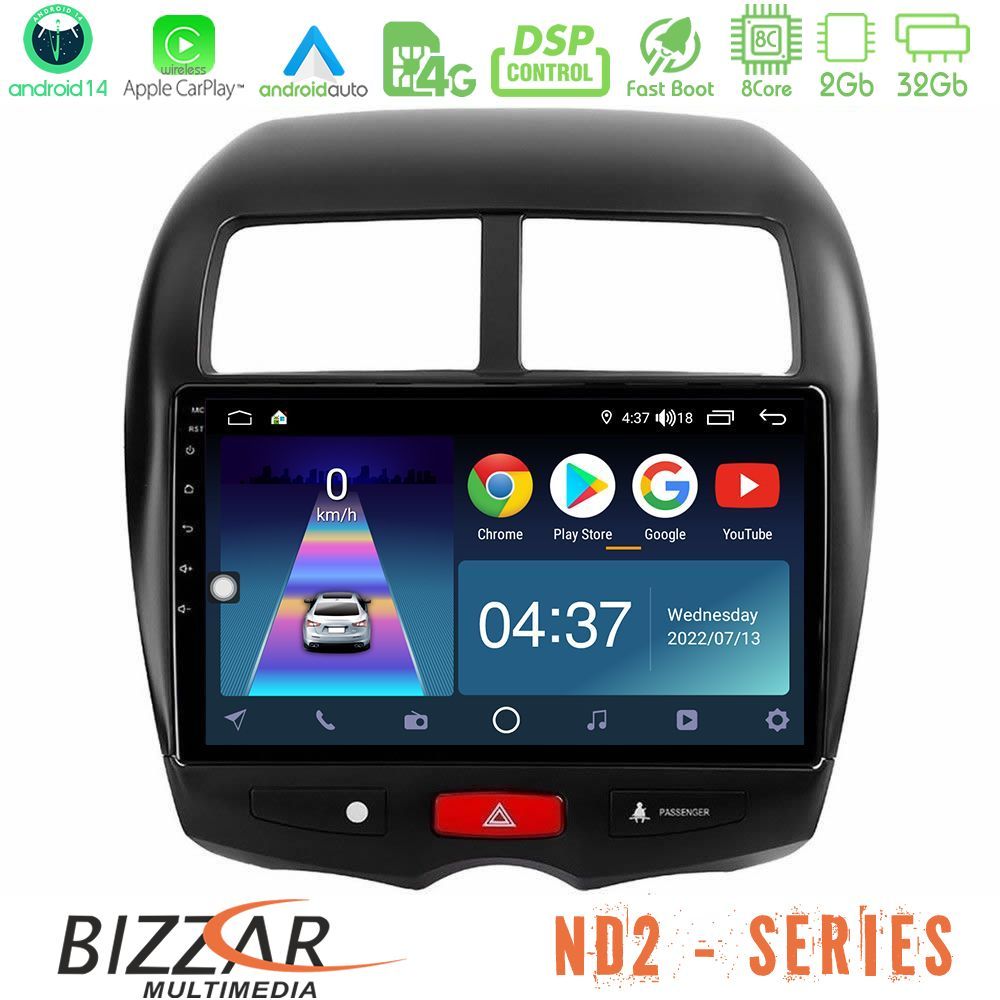 Bizzar ND2 Series 8Core Android14 2+32GB  Mitsubishi ASX Navigation Multimedia Tablet 10" Με Carplay & Android Auto