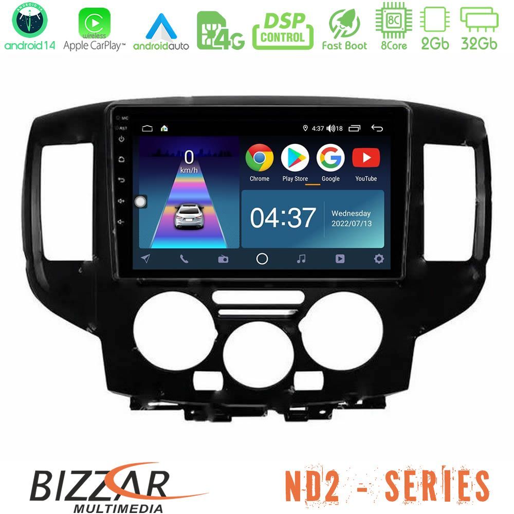 Bizzar ND2 Series 8Core Android14 2+32GB  Nissan NV200 Navigation Multimedia Tablet 9" Με Carplay & Android Auto (Μαύρο)