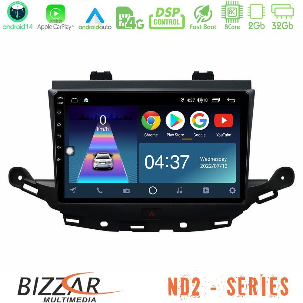 Bizzar ND2 Series 8Core Android14 2+32GB  Opel Astra K 2015-2019 Navigation Multimedia Tablet 9" Με Carplay & Android Auto