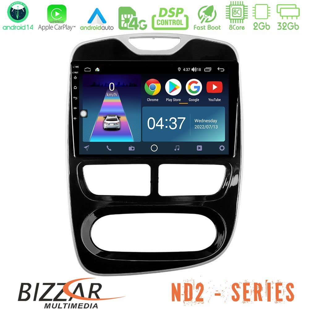 Bizzar ND2 Series 8Core Android14 2+32GB  Renault Clio 2012-2016 Navigation Multimedia Tablet 9" Με Carplay & Android Auto