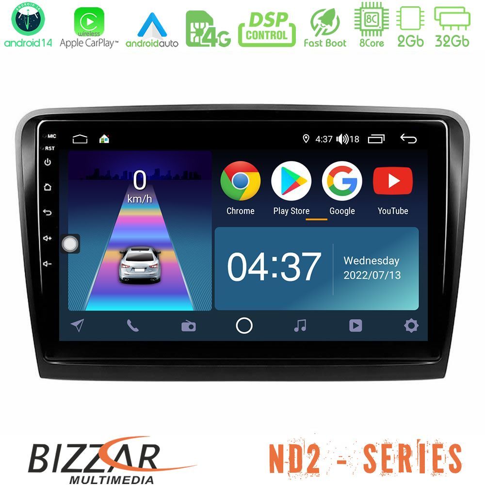 Bizzar ND2 Series 8Core Android14 2+32GB  Skoda Superb 2008-2015 Navigation Multimedia Tablet 10" Με Carplay & Android Auto