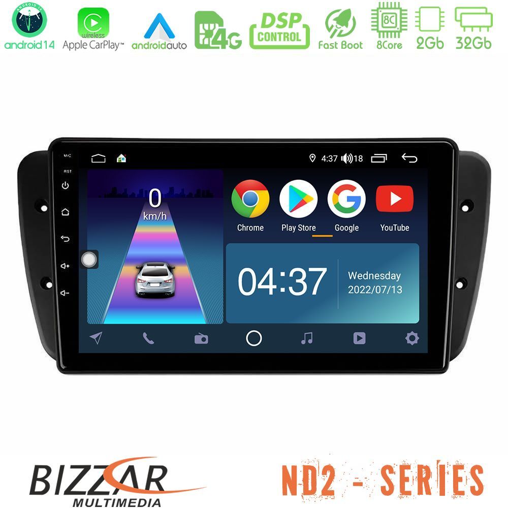 Bizzar ND2 Series 8Core Android14 2+32GB  Seat Ibiza 2008-2012 Navigation Multimedia Tablet 9" Με Carplay & Android Auto