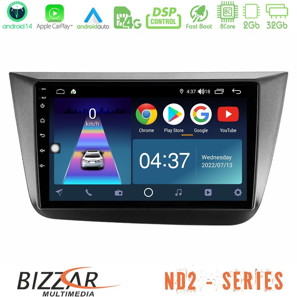 Bizzar ND2 Series 8Core Android14 2+32GB  Seat Altea 2004-2015 Navigation Multimedia Tablet 9" Με Carplay & Android Auto