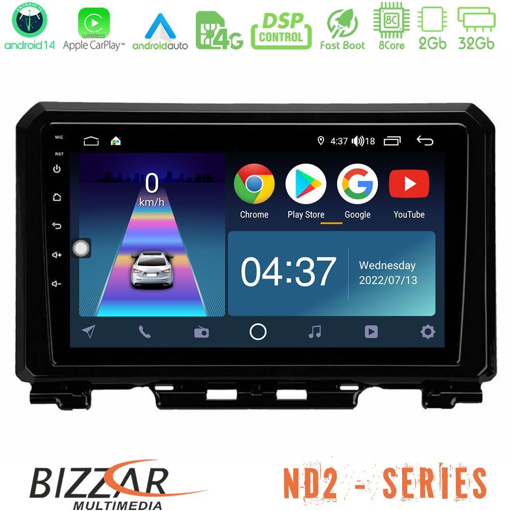 Bizzar ND2 Series 8Core Android14 2+32GB  Suzuki Jimny 2018-2022 Navigation Multimedia Tablet 9" Με Carplay & Android Auto