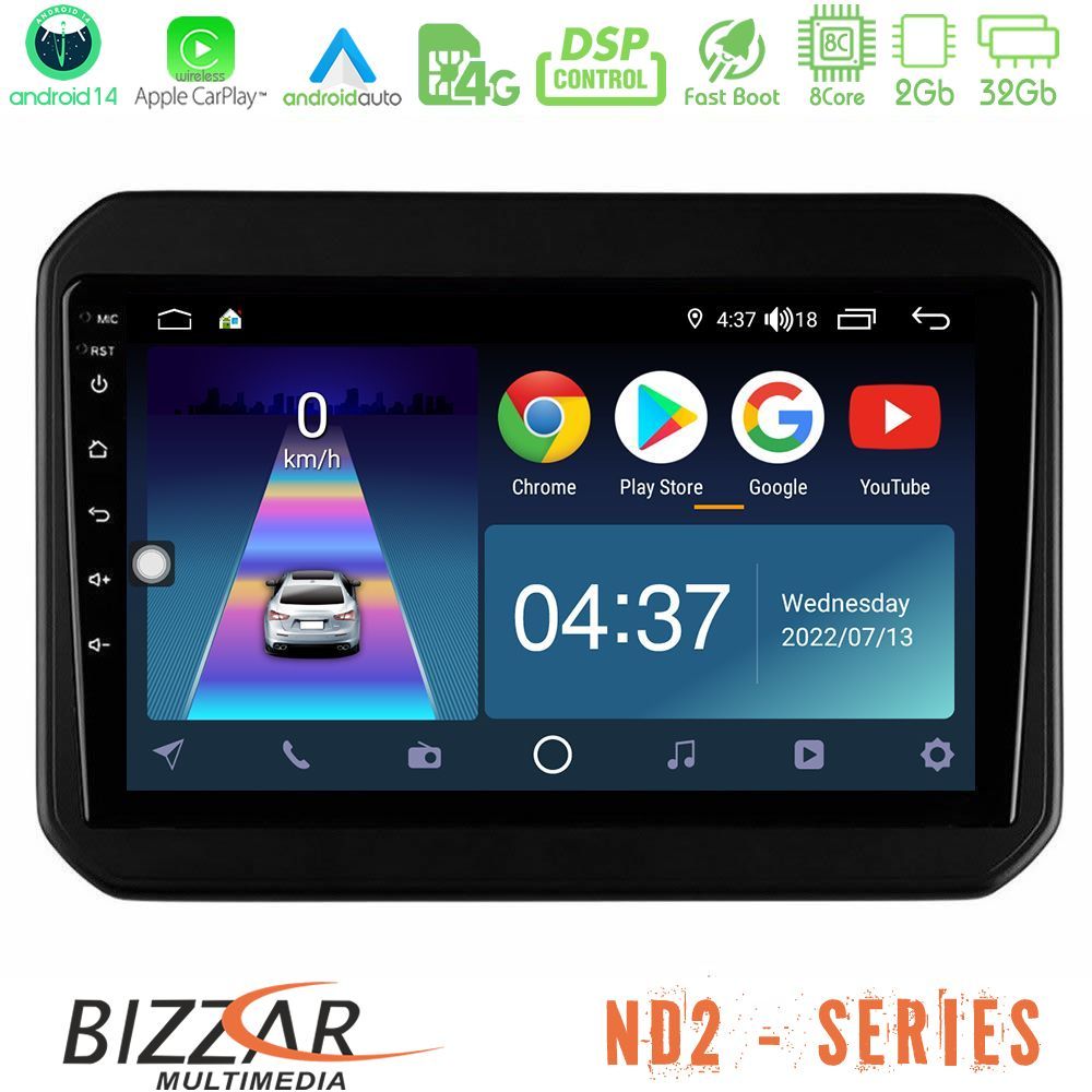 Bizzar ND2 Series 8Core Android14 2+32GB  Suzuki Ignis Navigation Multimedia Tablet 9" Με Carplay & Android Auto