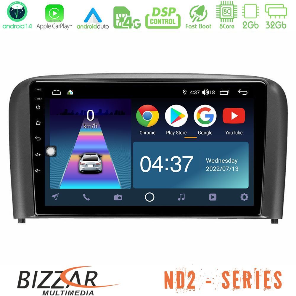 Bizzar ND2 Series 8Core Android14 2+32GB  Volvo S80 1998-2006 Navigation Multimedia Tablet 9" Με Carplay & Android Auto