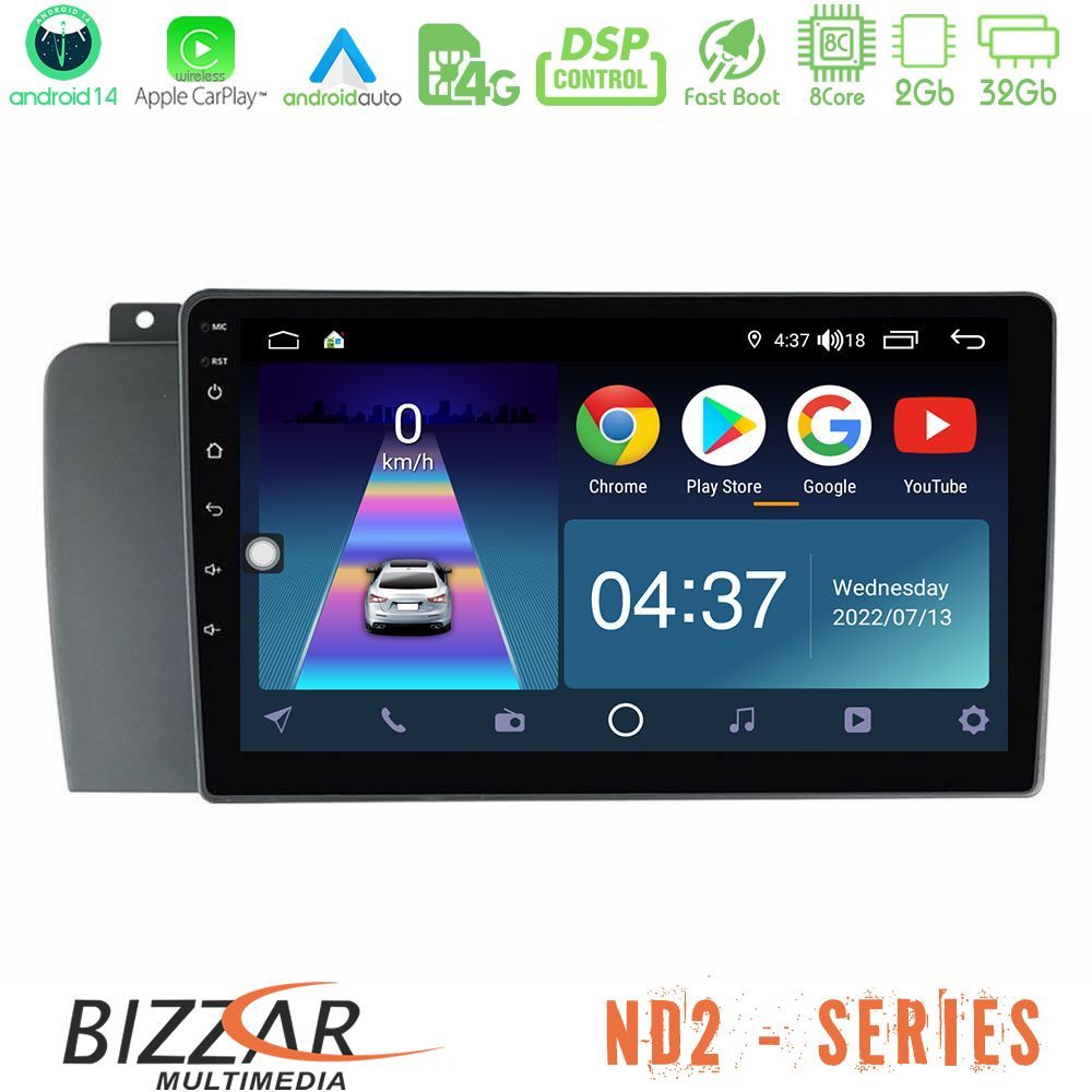 Bizzar ND2 Series 8Core Android14 2+32GB  Volvo S60 2004-2009 Navigation Multimedia Tablet 9" Με Carplay & Android Auto