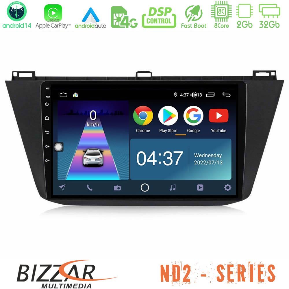 Bizzar ND2 Series 8Core Android14 2+32GB  Vw Tiguan 2016-2022 Navigation Multimedia Tablet 10" Με Carplay & Android Auto