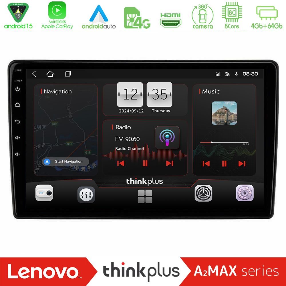 Lenovo Thinkplus A2MAX Series 8Core Android15 4+64GB Alfa Romeo Giulietta 2014-2021 Navigation Multimedia Tablet 10"