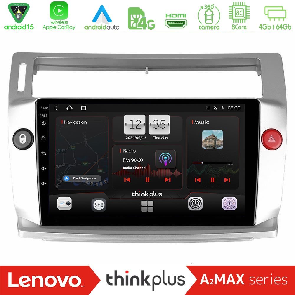 Lenovo Thinkplus A2MAX Series 8Core Android15 4+64GB Citroen C4 2004-2010 Navigation Multimedia Tablet 9"