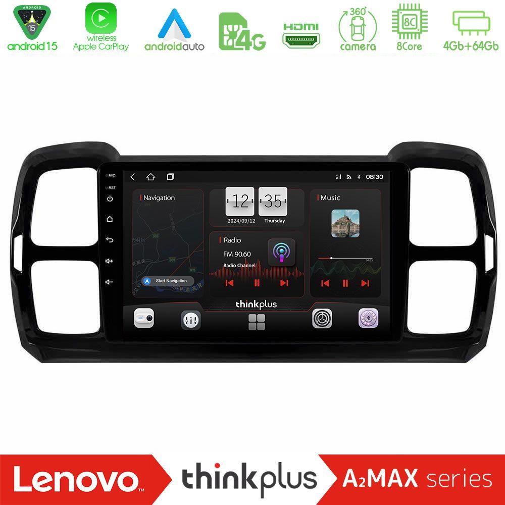 Lenovo Thinkplus A2MAX Series 8Core Android15 4+64GB  Citroen DS5 Aircross 2017-2021 Navigation Multimedia Tablet 9"