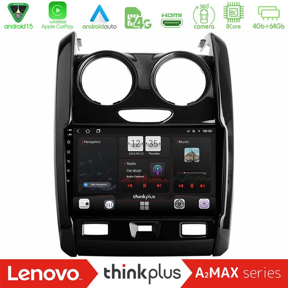 Lenovo Thinkplus A2MAX Series 8Core Android15 4+64GB  Dacia Duster 2014-2018 Navigation Multimedia Tablet 9"