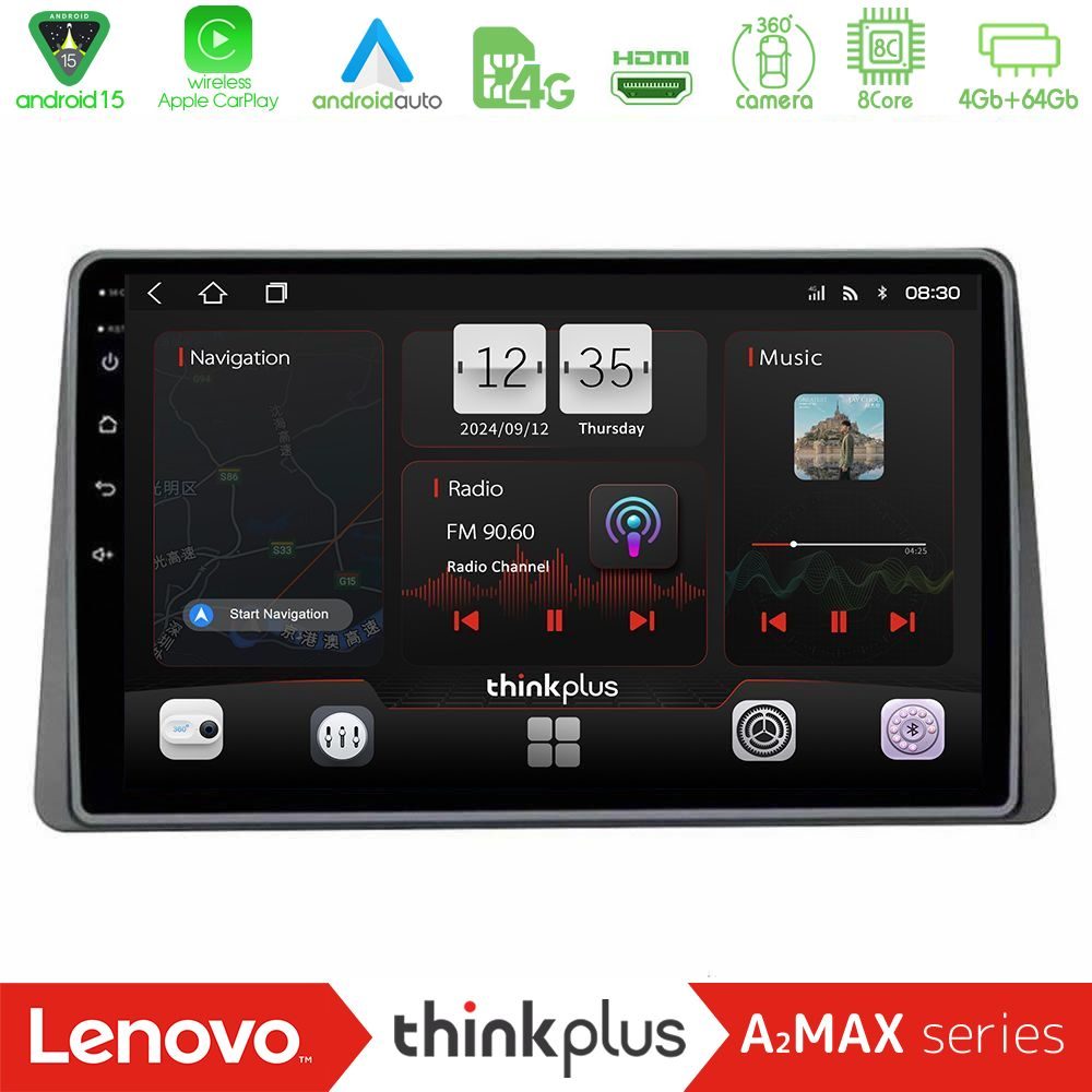 Lenovo Thinkplus A2MAX Series 8Core Android15 4+64GB Dacia Duster 2022-> Navigation Multimedia Tablet 9"