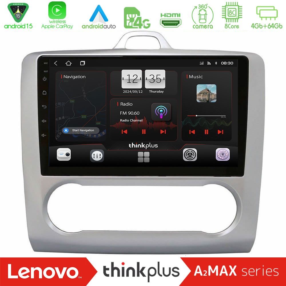 Lenovo Thinkplus A2MAX Series 8Core Android15 4+64GB Ford Focus Auto AC Navigation Multimedia Tablet 9"