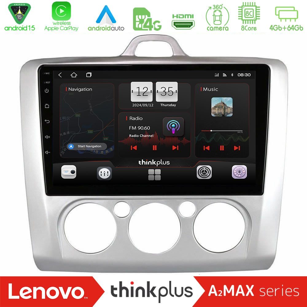 Lenovo Thinkplus A2MAX Series 8Core Android15 4+64GB Ford Focus Manual AC Navigation Multimedia Tablet 9"