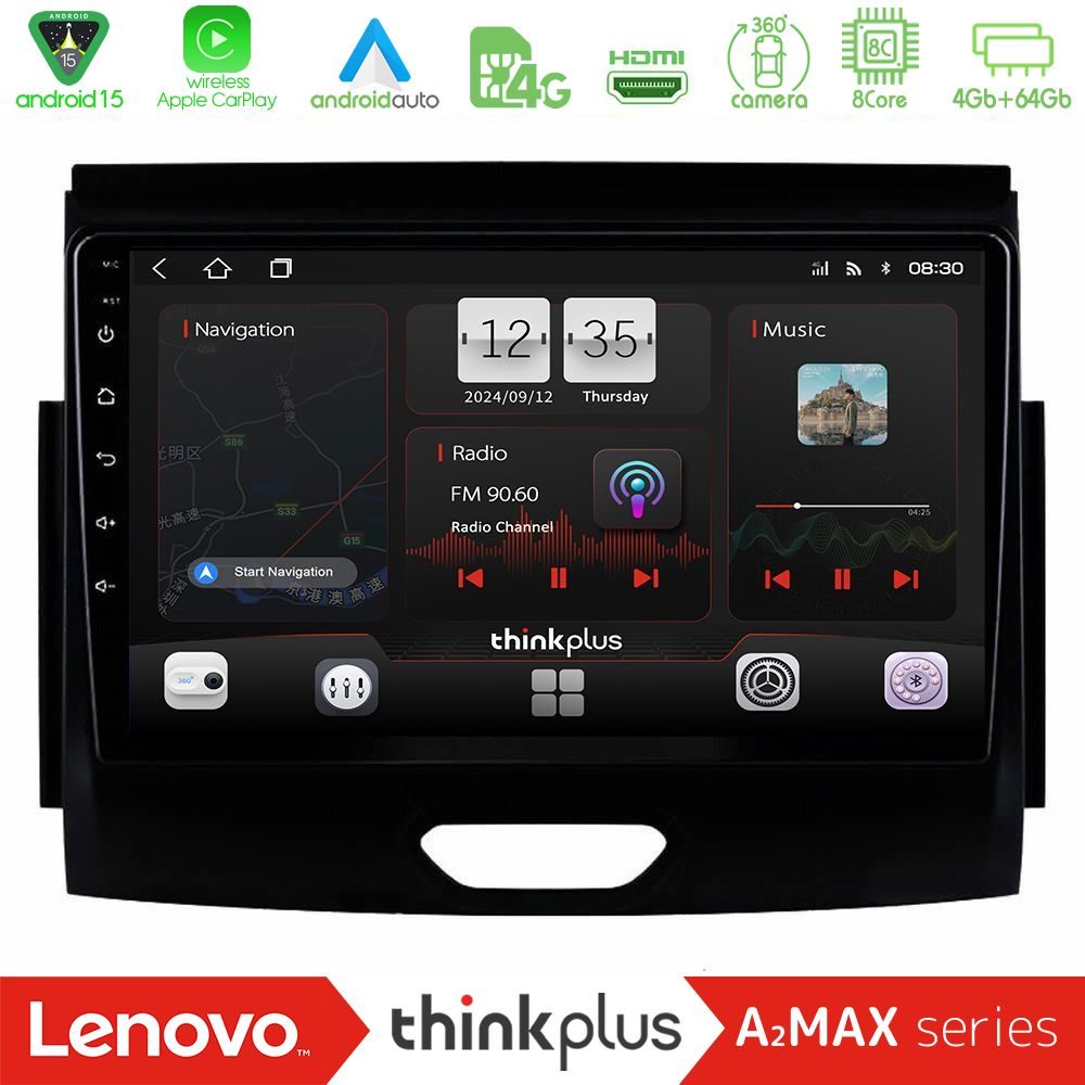 Lenovo Thinkplus A2MAX Series 8Core Android15 4+64GB  Ford Ranger 2017-2022 Navigation Multimedia Tablet 9"