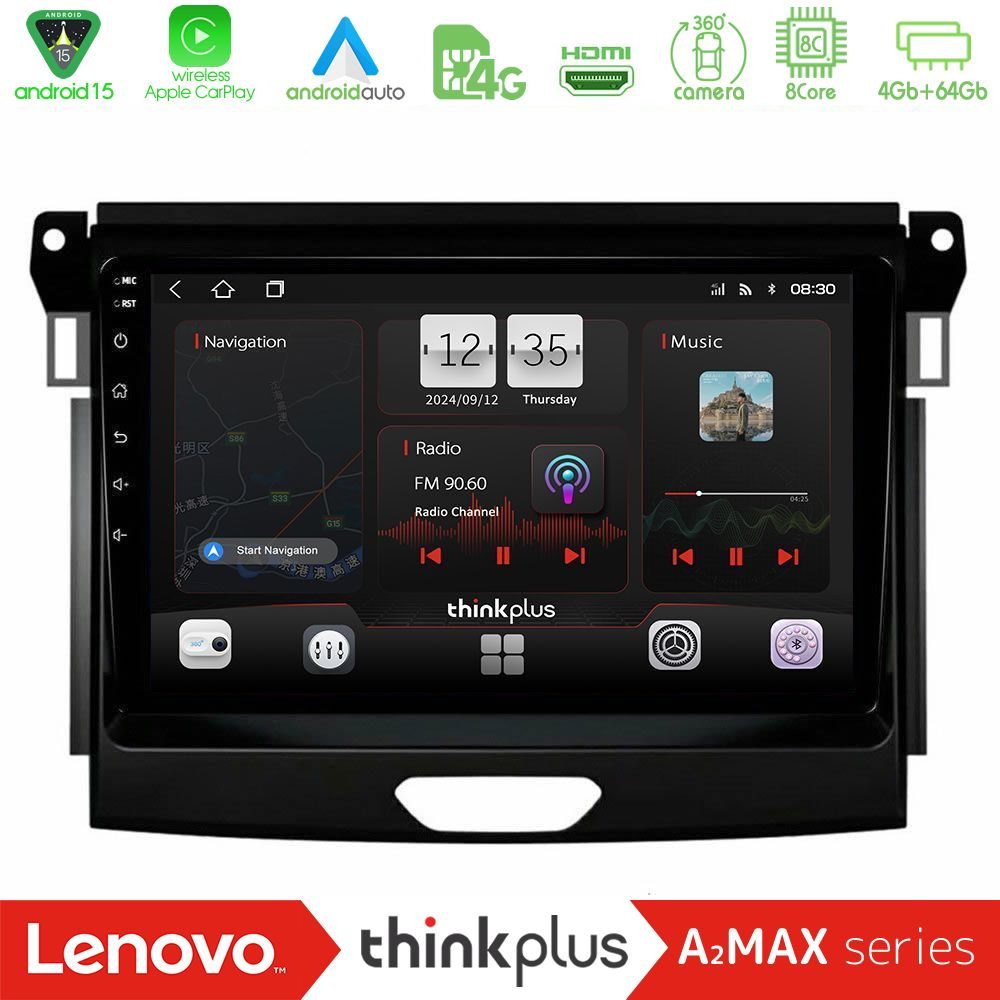 Lenovo Thinkplus A2MAX Series 8Core Android15 4+64GB  Ford Ranger 2017-2022 Navigation Multimedia Tablet 9"