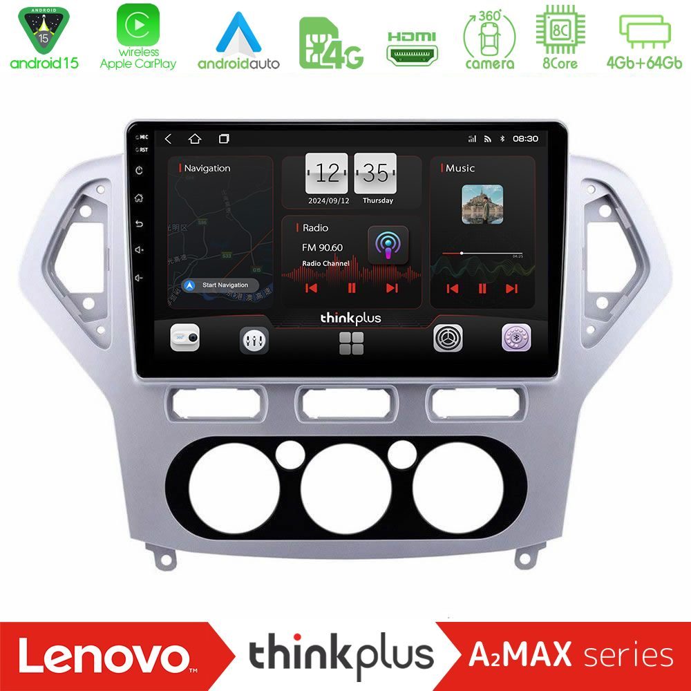 Lenovo Thinkplus A2MAX Series 8Core Android15 4+64GB  Ford Mondeo 2007-2010 Manual A/C Navigation Multimedia Tablet 10"