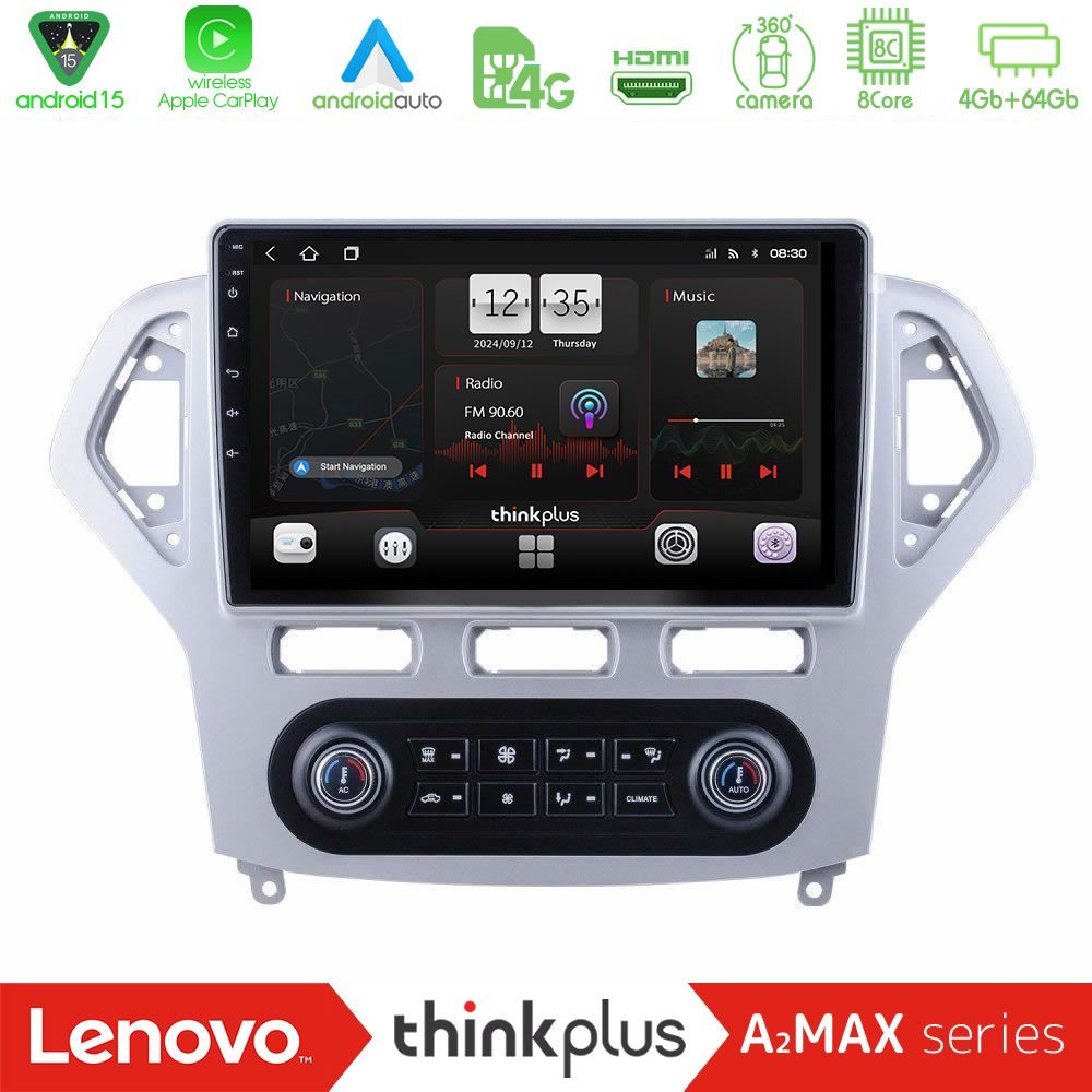 Lenovo Thinkplus A2MAX Series 8Core Android15 4+64GB  Ford Mondeo 2007-2011 (Auto A/C) Navigation Multimedia Tablet 10"