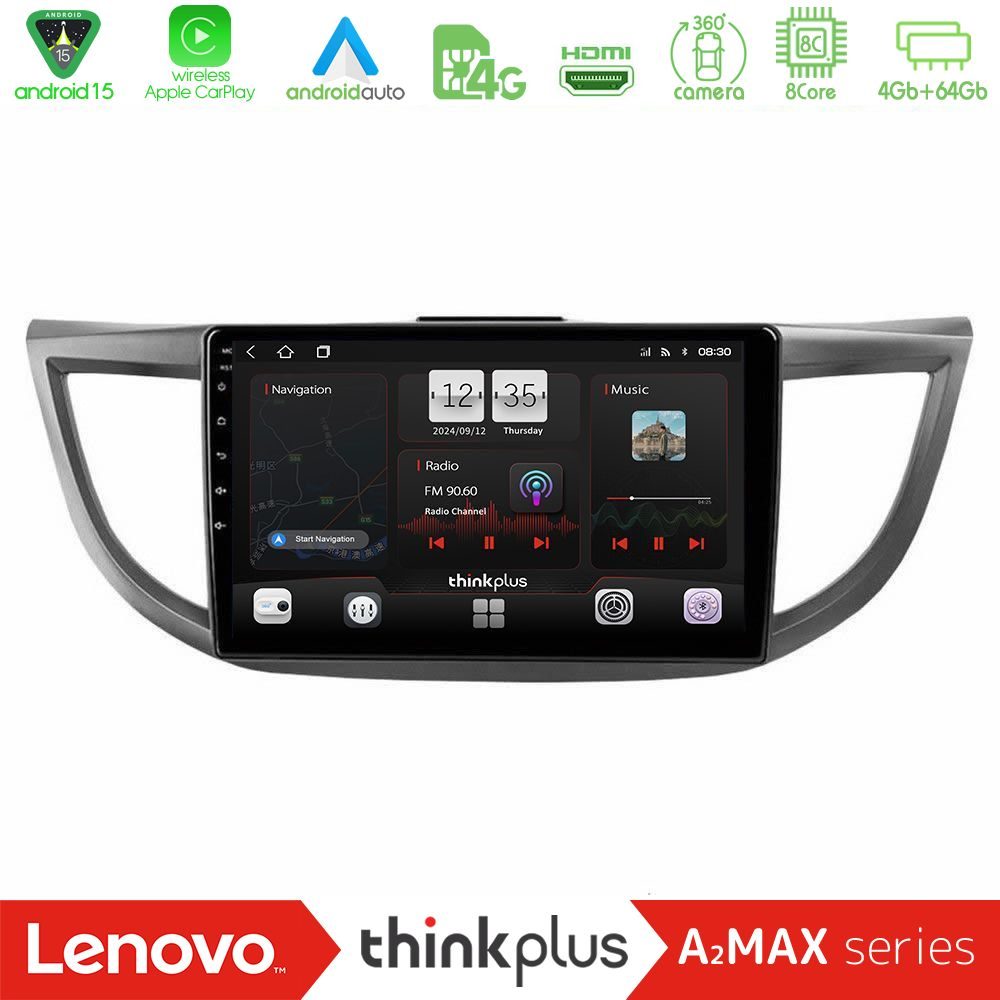 Lenovo Thinkplus A2MAX Series 8Core Android15 4+64GB Honda CRV 2012-2017 Navigation Multimedia Tablet 9"