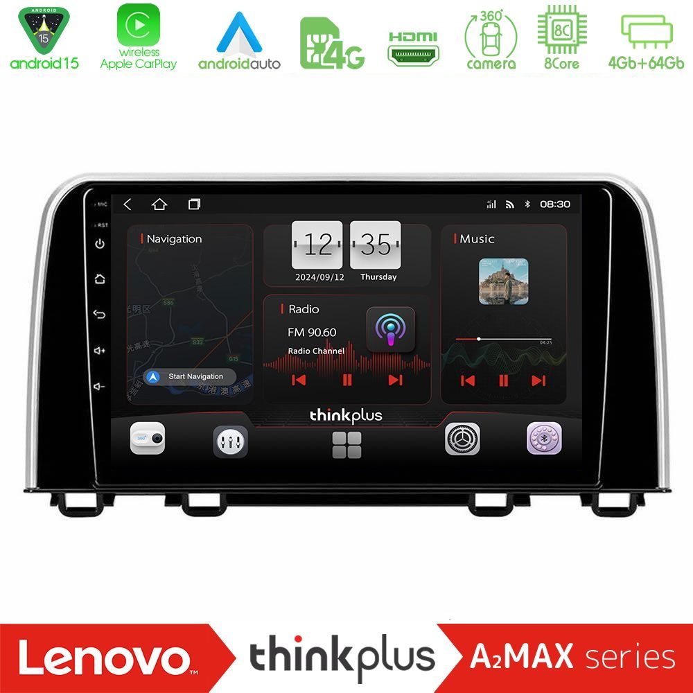 Lenovo Thinkplus A2MAX Series 8Core Android15 4+64GB Honda CR-V 2019-> Navigation Multimedia Tablet 10"