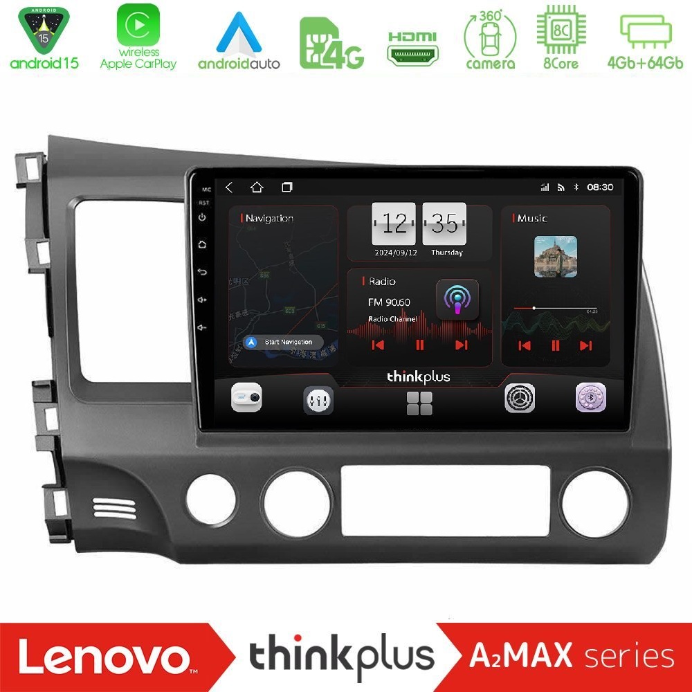 Lenovo Thinkplus A2MAX Series 8Core Android15 4+64GB Honda Civic 2006-2011 Navigation Multimedia Tablet 10"