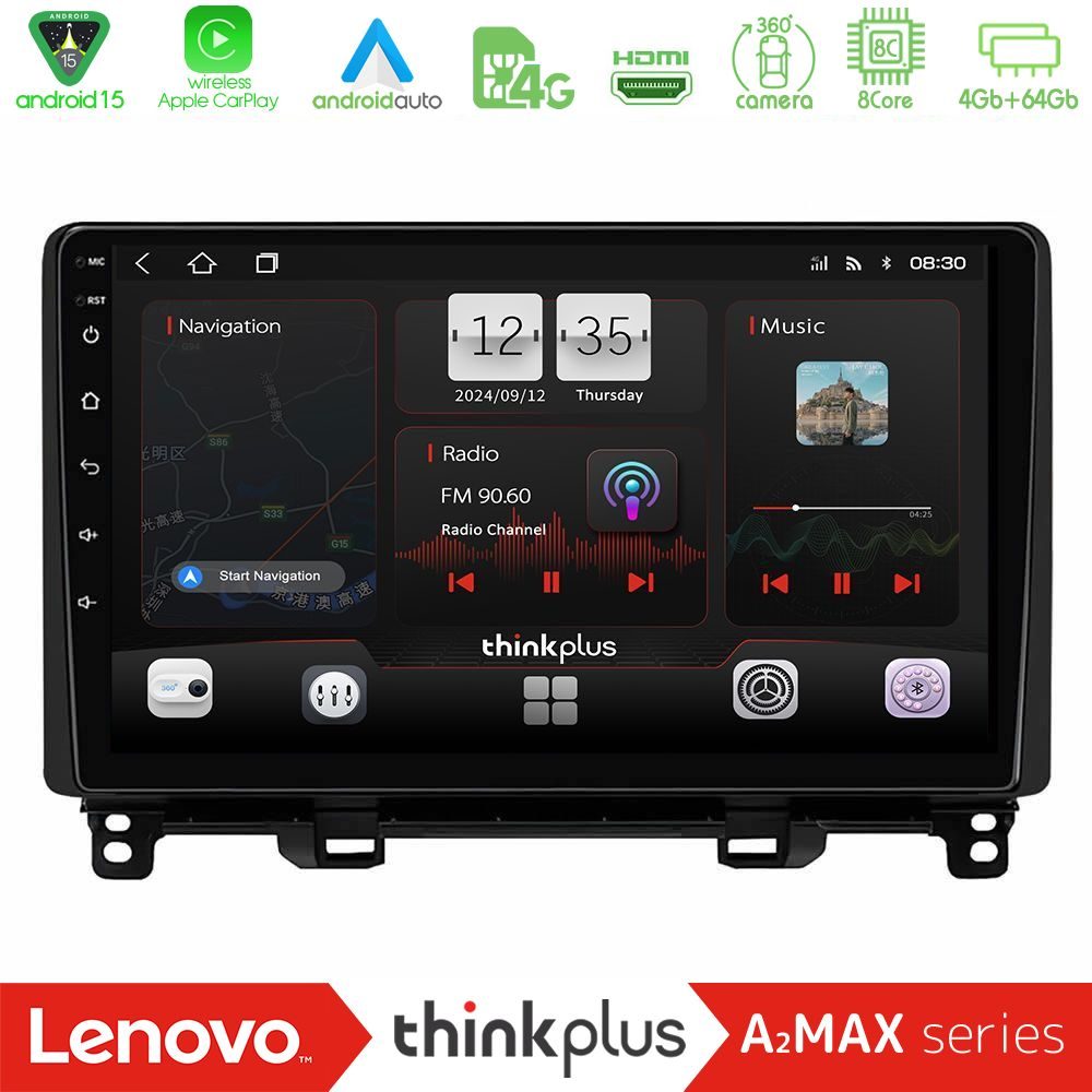 Lenovo Thinkplus A2MAX Series 8Core Android15 4+64GB Honda Jazz 2021-2025 Navigation Multimedia Tablet 9"